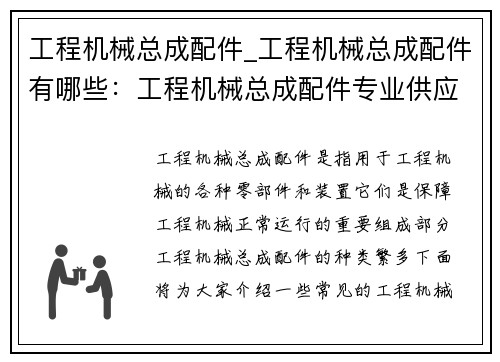 工程机械总成配件_工程机械总成配件有哪些：工程机械总成配件专业供应